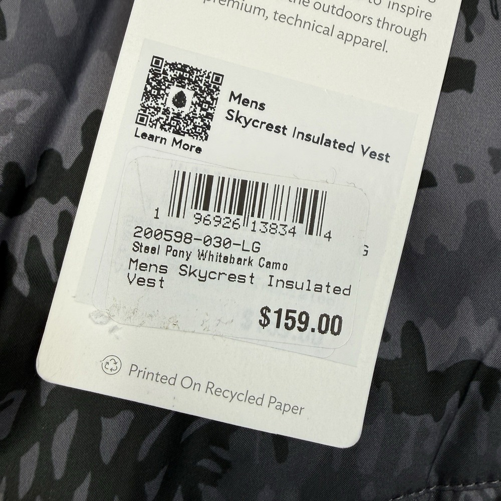 Stio Men's Skycrest Insulated Vest Size Large Steel Gray Camo Camouflage NEW - Picture 5 of 8